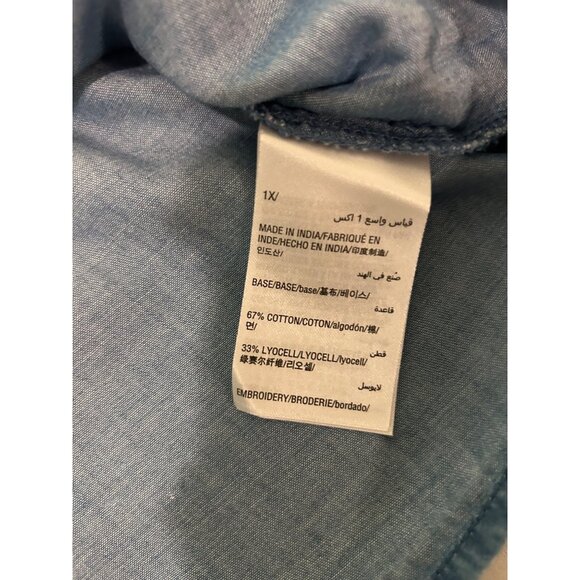 Style & Co Women's Embroidered Peasant Top Size 1X Blue Boho Tassel Tie Pullover - Picture 7 of 12